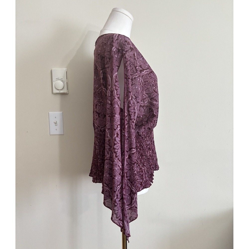 Vintage 90s 00s Boho Whimsigoth Flare Sleeve Top V Neck Paisley Purple Plus Size - Picture 3 of 8